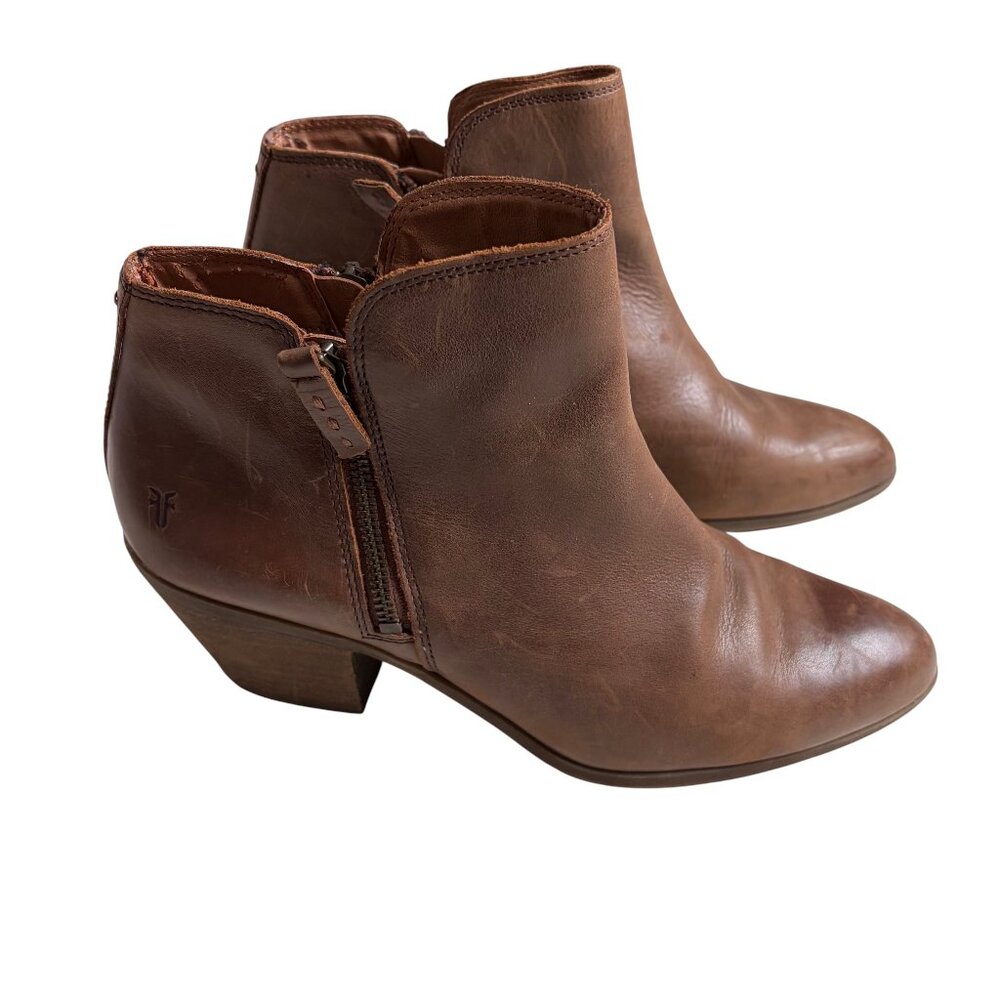 Frye Judith Leather Ankle Zip Almond Toe Boots (Brown) - Size 10